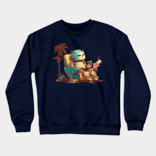 An old robot get comfy with a cup od coffe no background Crewneck Sweatshirt